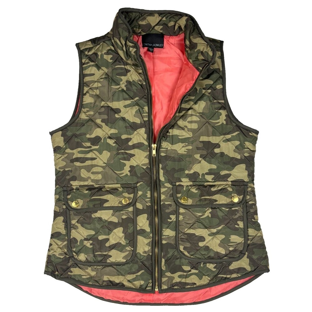 Cynthia Rowley Camo Quilted Vest Women's M Pink Lining Utility Gorpcore